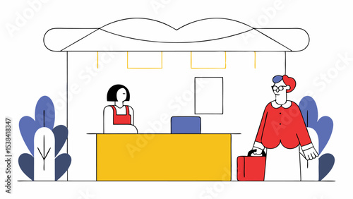Woman Checking In at a Reception Desk