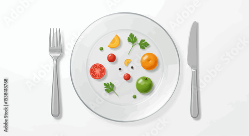 Flat vector art of healthy eating with colorful fruits and vegetables  