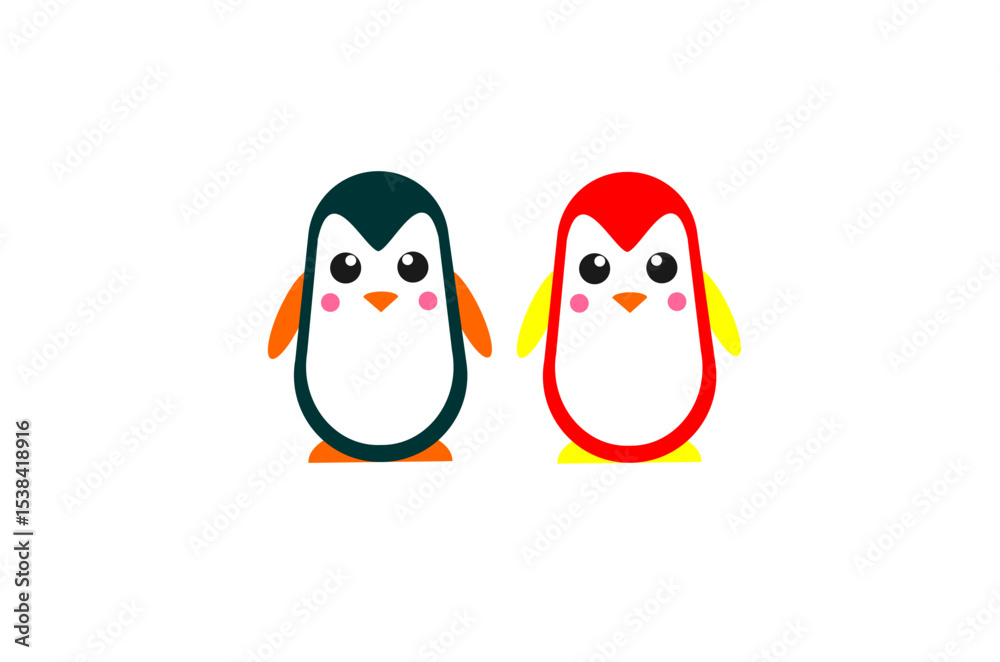 Naklejka premium Cartoon penguin illustration. Cute penguin illustration. Set of cute penguins cartoon. Colorful penguin cartoon icon. Penguin collection.