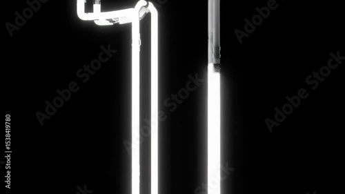 Abstract black and white neon light animation showing a glowing digital tunnel or futuristic corridor, loopable footage.