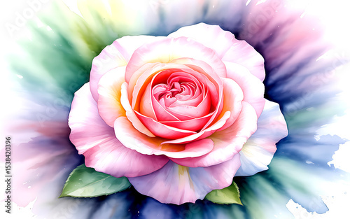 Watercolor painting of a pink and white rose