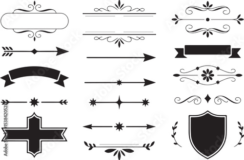 Vintage Decorative Text Dividers, Banners, and Arrow Elements Set