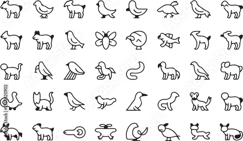 Minimal Outline Animal and Insect Icons Set