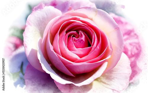 Closeup of a pink rose with watercolor effect