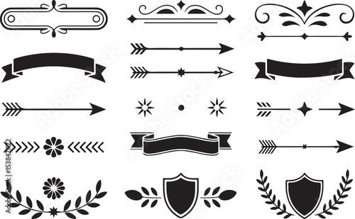 Vintage Decorative Text Dividers, Banners, and Arrow Elements Set