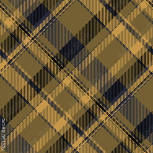 Upscale texture pattern check, ornate vector plaid textile. Kitchen seamless background fabric tartan in amber and dark colors.