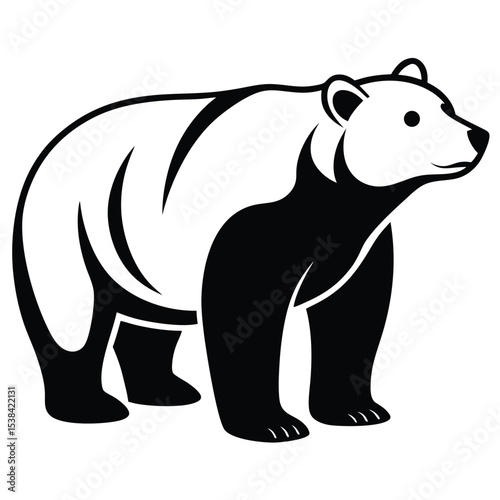 Monochrome bear stands majestically, showcasing bold, striking black and white contrasts against solid background
