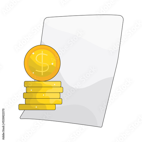 Illustration of paper with stacked coin 
