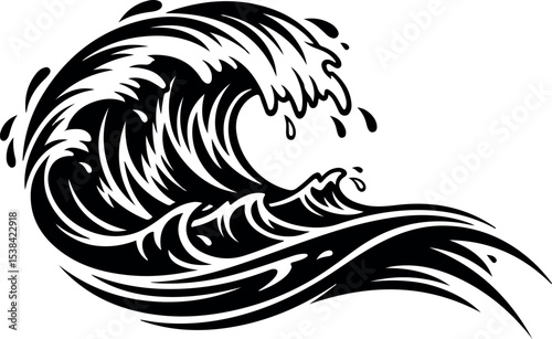 Ocean Wave Design - Stylized Water Art And Tattoo Vector.