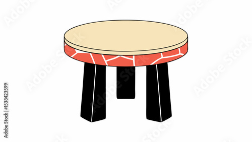 Modern Round Stool with Red and White Pattern