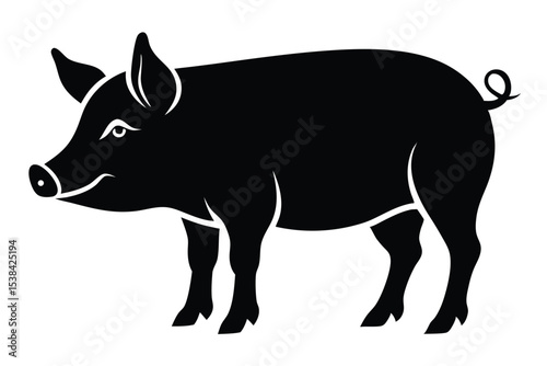 The solid black pig silhouette stands quietly, exhibiting its distinctive features on a clean background