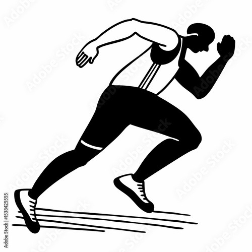 Black and White Illustration of a Runner Sprinting on a Track