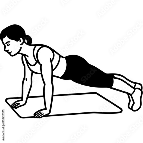 Woman doing a plank exercise on a yoga mat illustration