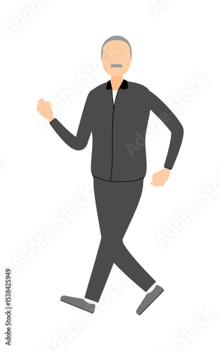 Vector illustration of a senior man in jersey walking with waving arms