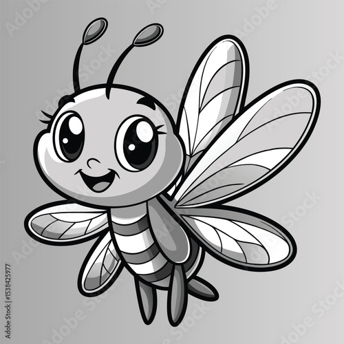 Cute Vector Illustration of a Smiling Bee – Adorable Cartoon Insect with Wings and Stripes for Kids Nature, Wildlife, and Garden Designs