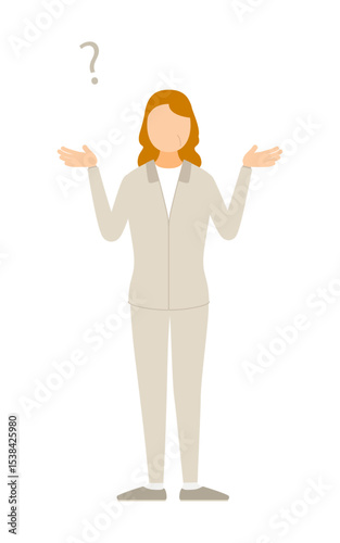 Illustration of a senior woman in jersey with his hands outstretched in question