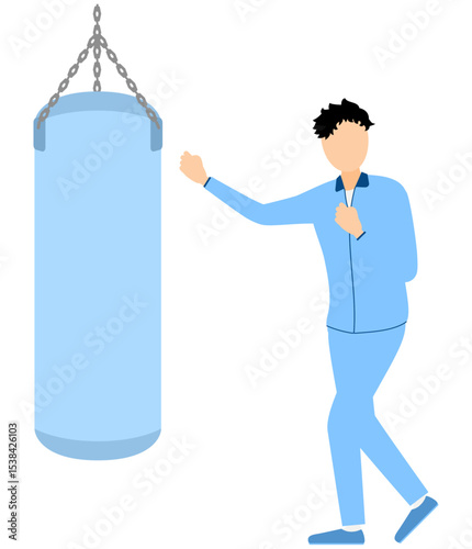 Illustration of a male boxer hitting a sandbag