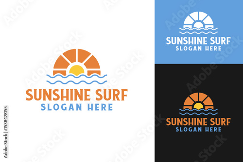 Sunshine surf logo design template vector illustration