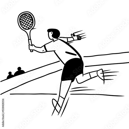 Dynamic Line Art Illustration of a Tennis Player in Action on the Court