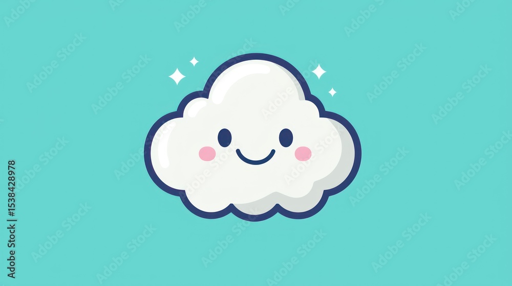 Fototapeta premium Cute cloud cartoon character, friendly expression, simple design, suitable for children's content