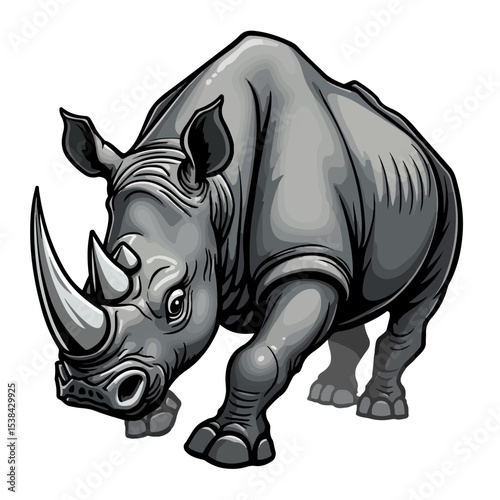 Hand drawn cartoon rhinos vector illustration