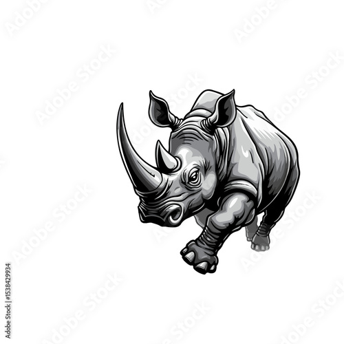Hand drawn cartoon rhinos vector illustration
