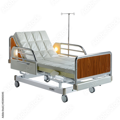 Modern Adjustable Hospital Bed with Comfortable Mattress and Side Rails for Patient Care in Medical Environmenttransparent background