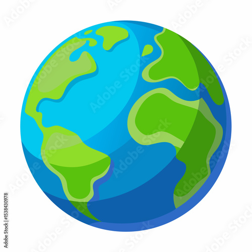 Cartoon Globe Illustration with Green Continents and Blue Oceans on White Background