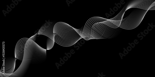 Abstract black background with whit line. Modern template abstract design flowing particles digital frequency track equalizer. abstract wave line for banner, wallpaper background with wave design