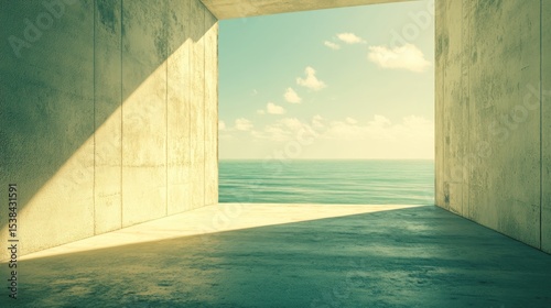 Empty concrete structure with a view of the ocean.