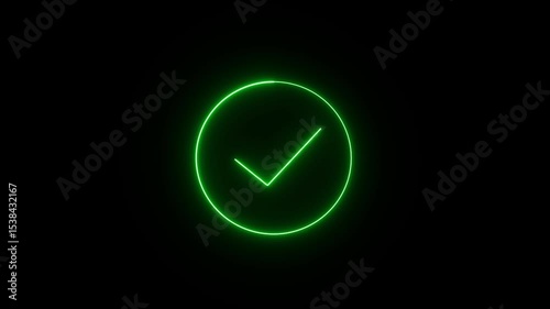 checkmark inside a circle animated—glowing neon line check mark icon animation. tik mark icon