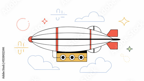 Retro Airship Flying Through Clouds