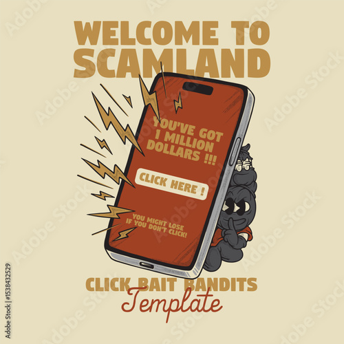 retro cartoon two thieves hiding behind smartphone
