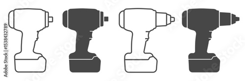 Cordless impact wrench driver icon symbol shape. Battery power screwdriver drill logo sign. Fix, tool, repair. vector illustration. Isolated on white background.