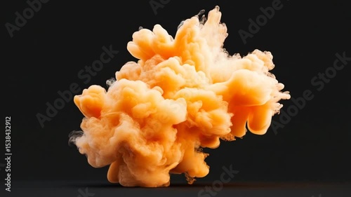 Vibrant orange smoke cloud billowing against a dark background, creating an abstract visual effect