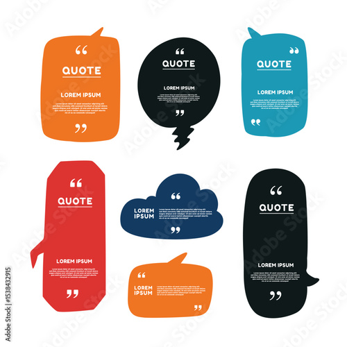 Quote box frame, big set. Texting quote boxes. Blank template quote text info design boxes quotation bubble blog quotes symbols. Creative vector banner illustration. Vector brushes background