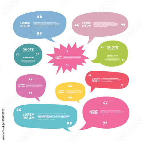 Quote box frame, big set. Texting quote boxes. Blank template quote text info design boxes quotation bubble blog quotes symbols. Creative vector banner illustration. Vector brushes background