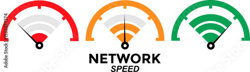 Network Speed Indicator Vector – Slow, Medium, and Fast Signal Gauge Icons