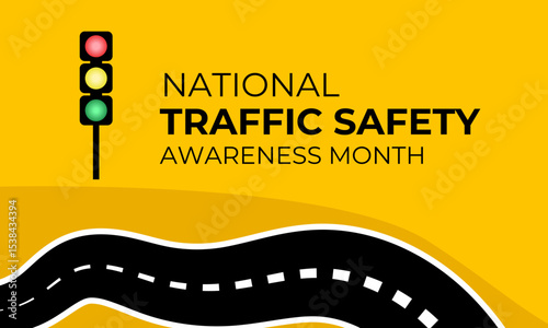 Illustration on the theme of  National Traffic Safety Awareness Month is observed every August. Creating for web banner, cards, prints, social media, poster, flyer and background design template.