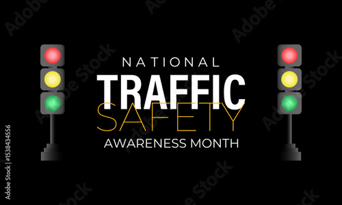 Illustration on the theme of  National Traffic Safety Awareness Month is observed every August. Creating for web banner, cards, prints, social media, poster, flyer and background design template.