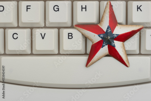 Close-up of white computer keyboard with stars and stripes American star