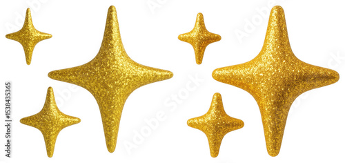 PNG Sparkling golden star shapes, element set on transparent background