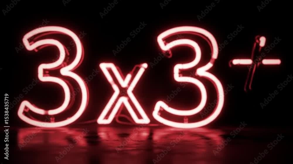 Vibrant red neon sign displaying 3x3 multiplication suitable for math ...
