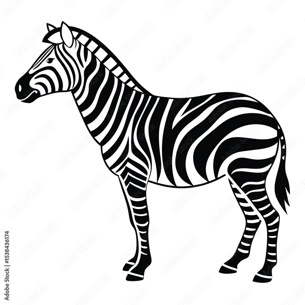 Obraz premium Striking Zebra Illustration A Captivating Display of Contrasting Black and White Stripes Showcasing the Animals Unique Pattern and Graceful Form Perfect for Wildlife Enthusiasts and Art Lovers Alike