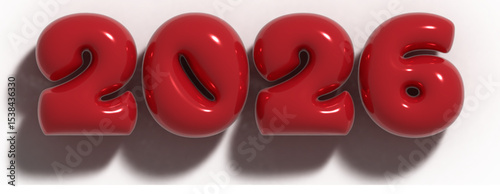Happy New Year 2026 balloon bubble effect, 3D vector illustration isolated on transparent background, number 2026 in red inflatable letters