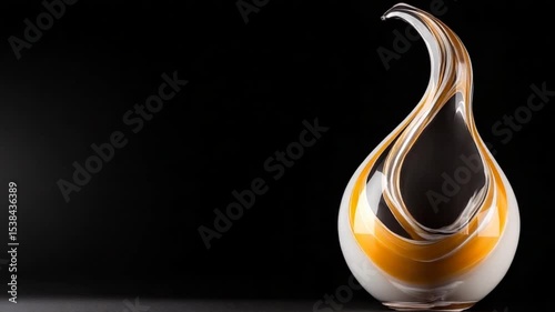 Elegant glass sculpture with swirling colors on a dark background, showcasing artistry and design