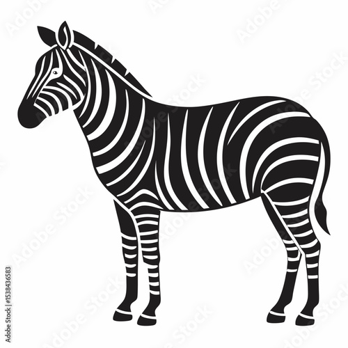 Striking Zebra Silhouette A Graphic Illustration of an African Equine with Bold Black and White Stripes, Perfect for Wildlife Enthusiasts and Artistic Designs, This Zebra Is A Symbol of the Savanna