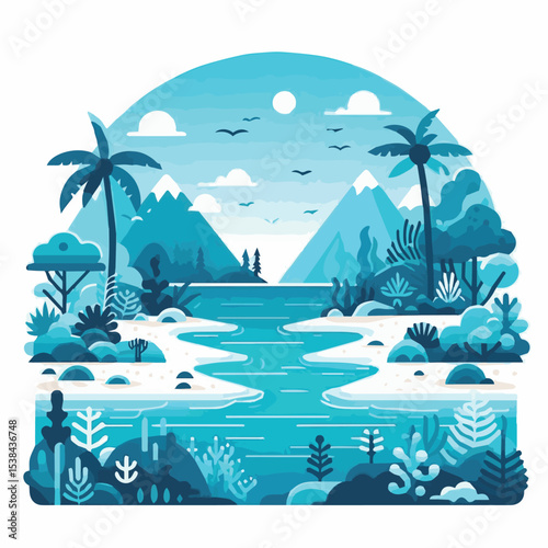 lagoon, blue, nature, travel, summer, water, tourism, landscape, tropical, ocean, vacation, beach, seascape, background, island, holiday, sea, sky, beautiful, paradise, nobody, bay, exotic, mountain, 