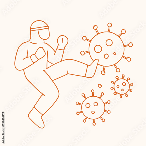 vektor ilustrasi. someone is kicking viruses and bacteria