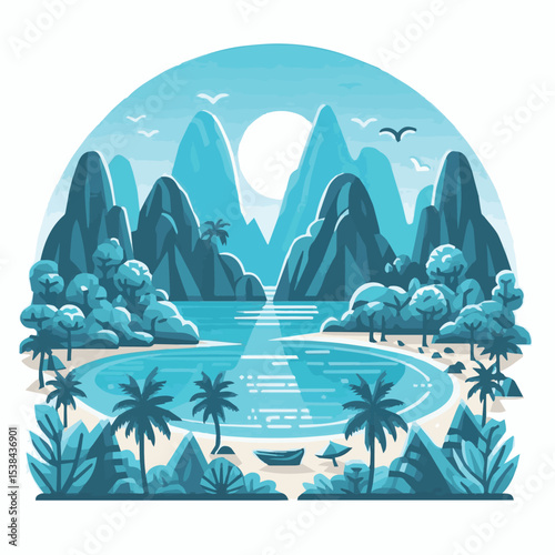 lagoon, blue, nature, travel, summer, water, tourism, landscape, tropical, ocean, vacation, beach, seascape, background, island, holiday, sea, sky, beautiful, paradise, nobody, bay, exotic, mountain, 